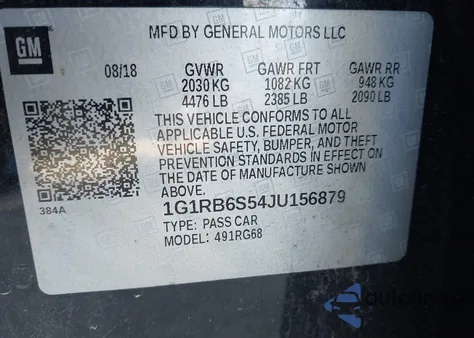 2018 Chevrolet Volt Premier z USA, uszkodzony, nr VIN 1G1RB6S54JU156879